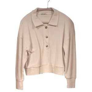 Michele B Cream Ribbed Knit‎ Button Down Pullover Top XS Casual Relaxed